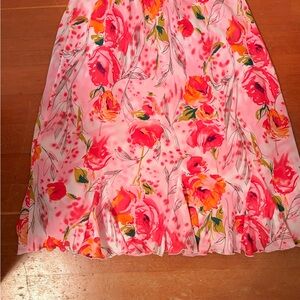 Maggie Barnes Pink Floral Maxi Skirt with Coral and Yellow Blooms